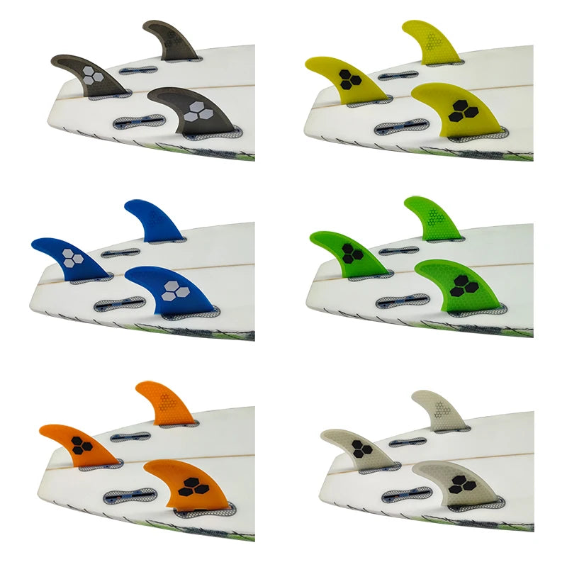 3 Quilhas, base FCS 2  - Tamanho " G". Fibra de Carbono, Vidro e Honeycomb